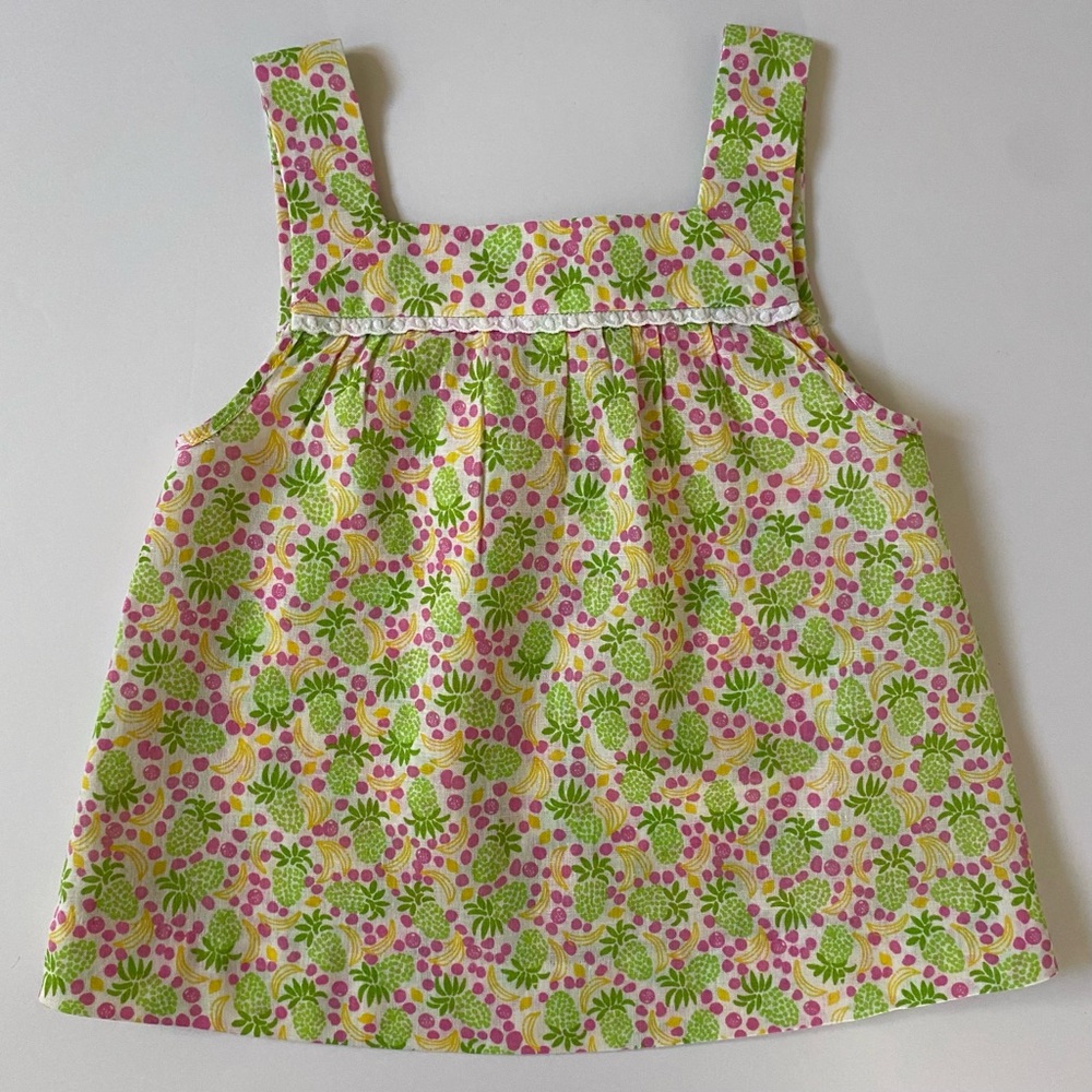 Lilly Pulitzer Shirt Size 4 Pink Yellow Fruit Tank Blouse Eyelet Trim Preppy EUC